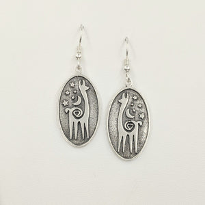 Alpaca or Llama Celestial Oval Earrings - Smooth rims Sterling silver on French wires