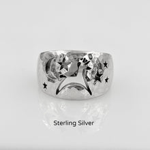 Load image into Gallery viewer, Alpaca or Llama Celestial Spirit Cigar Style Ring Wide 12MM  Hammered finish Sterling Silver