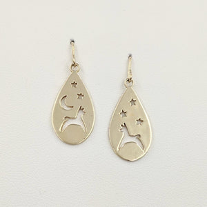 Alpaca or Llama Celestial Teardrop Earrings  smooth finish on French wires 14K Yellow Gold 