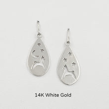 Load image into Gallery viewer, Alpaca or Llama Celestial Teardrop Earrings  smooth finish on French wires 14K White Gold