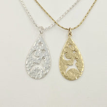 Load image into Gallery viewer, Alpaca or Llama Celestial Teardrop Pendants hammered finish  Sterling Silver  14K Yellow Gold