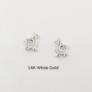 Alpaca or Llama Compact Spiral Earrings - Posts; 14K White Gold 
