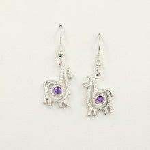 Load image into Gallery viewer, Alpaca or Llama Compact Spiral  Earrings with Amethyst Gemstones - Sterling Silver on French Wires