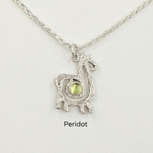 Load image into Gallery viewer, Alpaca or Llama Compact Spiral Pendant with Gemstone - Sterling Silver with Peridot