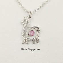 Load image into Gallery viewer, Alpaca or Llama Compact Spiral Pendant with Gemstone - Sterling Silver with Pink Sapphire