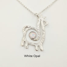 Load image into Gallery viewer, Alpaca or Llama Compact Spiral Pendant with Gemstone - Sterling Silver with White Opal