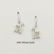 Load image into Gallery viewer, Alpaca or Llama Compact Spiral Earrings - French Wires; 14K White Gold