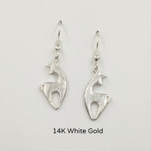 Load image into Gallery viewer, Alpaca or Llama Spirit Crescent Earrings - 14K White Gold on French wires