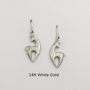 Alpaca or Llama Spirit Crescent Earrings - 14K White Gold on french wires