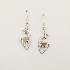 Alpaca or Llama Spirit Crescent Earrings - Sterling Silver with 14K Rose Gold Heart Accents 