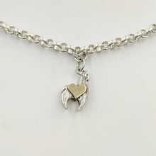 Load image into Gallery viewer, Sterling silver crescent charm with 14K yellow gold heart accent.