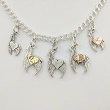 Load image into Gallery viewer, Sterling silver crescent charms with 14K yellow gold heart accents.  Available with sterling silver, 14K yellow gold, and 14K rose gold hearts. Small and medium sizes available.