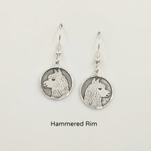 Load image into Gallery viewer, Alpaca Huycaya Head Coin Earrings - Sterling Silver with Hammered Rims on French wires