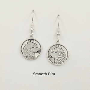 Alpaca Huycaya Head Coin Earrings - Sterling Silver with Smooth Rims on French wires