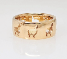 Load image into Gallery viewer, Alpaca Huacaya Silhouette Icon Punch Ring - smooth finish 14K yellow gold