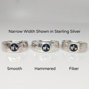 Momma Baby Cria  Signet Ring 3 textures shown in narrow width - smooth, hammered and fiber - shown in Sterling Silver