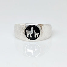 Load image into Gallery viewer, Momma Baby Cria Signet Ring in Sterling Silver -wide width hammered texture