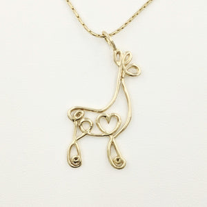 Alpaca or Llama Romantic Ribbon Pendant - Looks like a continuous line drawing made onto the shape of an alpaca or llama  Smooth finish 14K Yellow Gold 