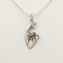 Load image into Gallery viewer, Alpaca or Llama Spirit Crescent Pendants with Heart Accent - Sterling Silver Animal with 14K Rose Gold heart accent