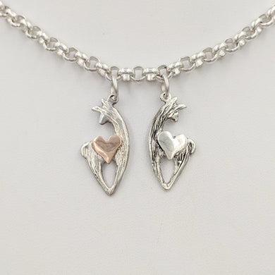 Alpaca or Llama Spirit Crescent Charms with Heart Accents -one all Sterling Silver and one sterling silver animal with a 14K Rose Gold Heart accent