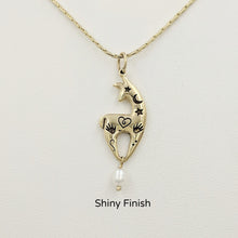 Load image into Gallery viewer,   Alpaca or Llama Spirit Image Pendant - with a White Freshwater Pearl Dangle 14K Yellow Gold with a shiny finish