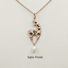 Load image into Gallery viewer, Alpaca or Llama Spirit Image Pendant with a White Freshwater Pearl Dangle Satin finish  !4K Rose Gold
