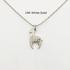 Alpaca Huacaya 14K white gold hand-made crescent shaped pendant with a gender accent stamp; shiny finish