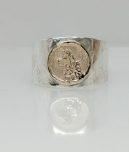 Load image into Gallery viewer, Custom Llama Head Coin Ring - Sterling Silver Band with 14K Yellow Gold Accent Coin