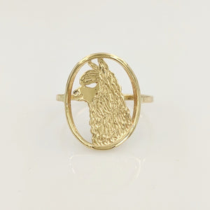 Classic open design with the unique silhouette of a Huacaya alpaca head. 14K Yellow Gold