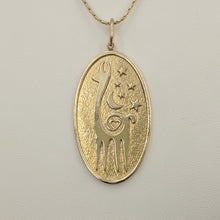 Load image into Gallery viewer, Alpaca or Llama Celestial Oval Pendant 14K Yellow Gold with Smooth and Shiny Rim