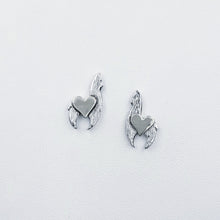 Load image into Gallery viewer, Sterling silver crescent earrings with Sterling Silver heart accents on posts
