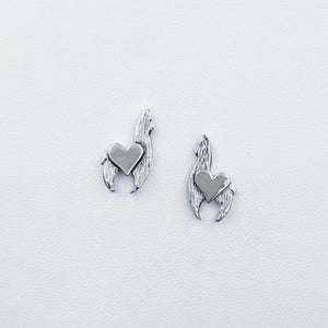Sterling silver crescent earrings with Sterling Silver heart accents on posts