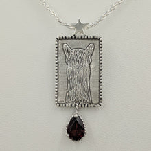 Load image into Gallery viewer,  ALSA National Show Champion Charms Pendant - National Alpaca Champion - Sterling Silver with Garnet teardrop dangle accent 