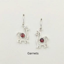 Load image into Gallery viewer, Alpaca or Llama Compact Spiral  Earrings with Garnet Gemstones - Sterling Silver on French Wires