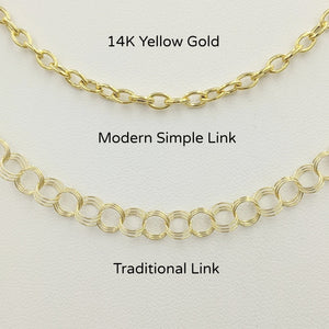 2 Styles of Charm Bracelets - 14K Yellow Gold Modern Simple Link and Traditional Charm Bracelet