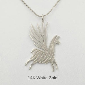 Alpaca or Llama Winged Soaring Spirit Pendant - 14K White Gold  Animal smooth finish  Animal Smooth Finish