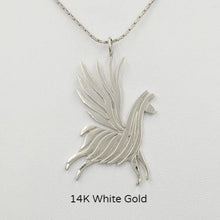 Load image into Gallery viewer, Alpaca or Llama Winged Soaring Spirit Pendant - 14K White Gold  Animal Smooth Finish