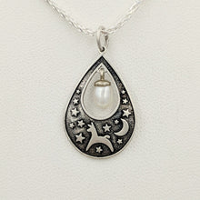 Load image into Gallery viewer, Alpaca or Llama Celestial Spirit Teardrop Pendant with Pearl  Sterling Silver with white freshwater pearl dangle