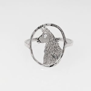 Llama Head Open View Ring - 14K White Gold with Diamond eye accent