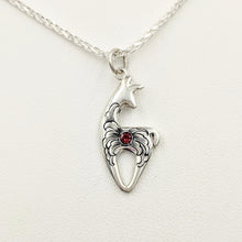 Load image into Gallery viewer,  Hand Engraved Spirit Crescent Pendant with garnet gemstone - Sterling Silver