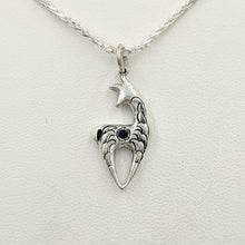 Load image into Gallery viewer,  Hand Engraved Spirit Crescent Pendant - with lab grown blue sapphire gemstone - Sterling Silver