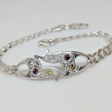 Load image into Gallery viewer, Large Hand Engraved ID Bracelet with Citrene, Rhodalite garnet, and clear CZ&#39;s faceted gemstones - Sterling Silver