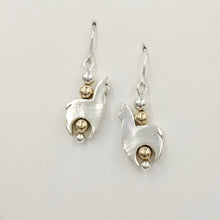 Load image into Gallery viewer, Alpaca Huacaya Crescent Earrings With Gold-Filled Beads &amp; Satin Finish - Unique design; Sterling silver Alpaca - hand-made accented with gold-filled beads &amp; hanging on French wires.  
