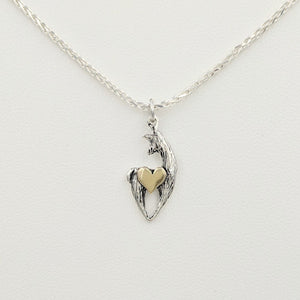 Alpaca or Llama Spirit Crescent Pendants with Heart Accent - Sterling Silver Animal with 14K ellow Gold heart accent