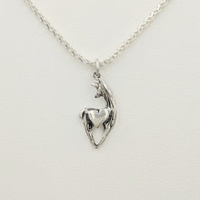 Load image into Gallery viewer, Alpaca or Llama Spirit Crescent Pendants with Heart Accent - Sterling Silver Animal with Sterling Silver heart accent