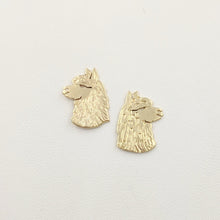 Load image into Gallery viewer, Alpaca Huacaya Head  Silhouette Earrings - 14K Yellow Gold on Posts