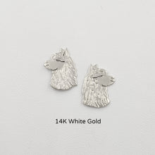 Load image into Gallery viewer, Alpaca Huacaya Head  Silhouette Earrings - 14K White Gold on Posts