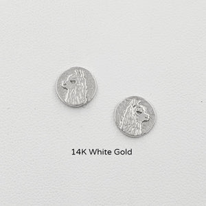 Alpaca Huacaya Head Super Petite Coin Earrings - On Posts; 14K White Gold