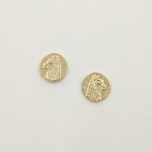 Load image into Gallery viewer, Alpaca Huacaya Head Super Petite Coin Earrings - On Posts; 14K Yellow Gold
