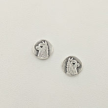 Load image into Gallery viewer, Alpaca Huacaya Head Super Petite Coin Earrings - On Posts; Sterling Silver